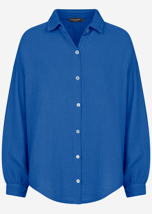 Muslin blouse oversize, short, royal blue