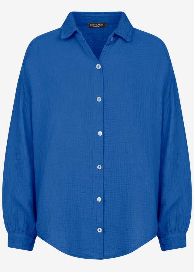 Musselin Bluse oversize, kurz - royalblau