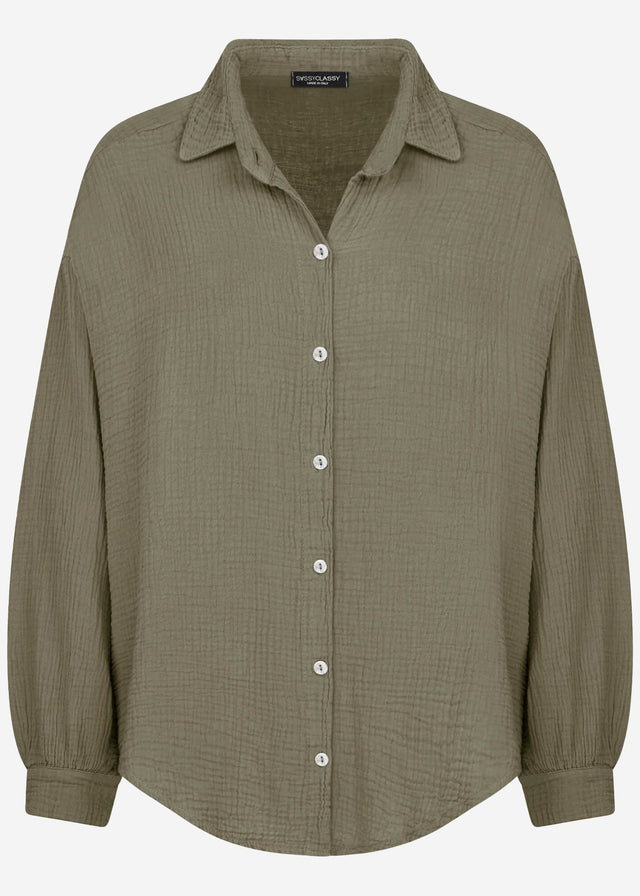 Short oversized muslin blouse - khaki