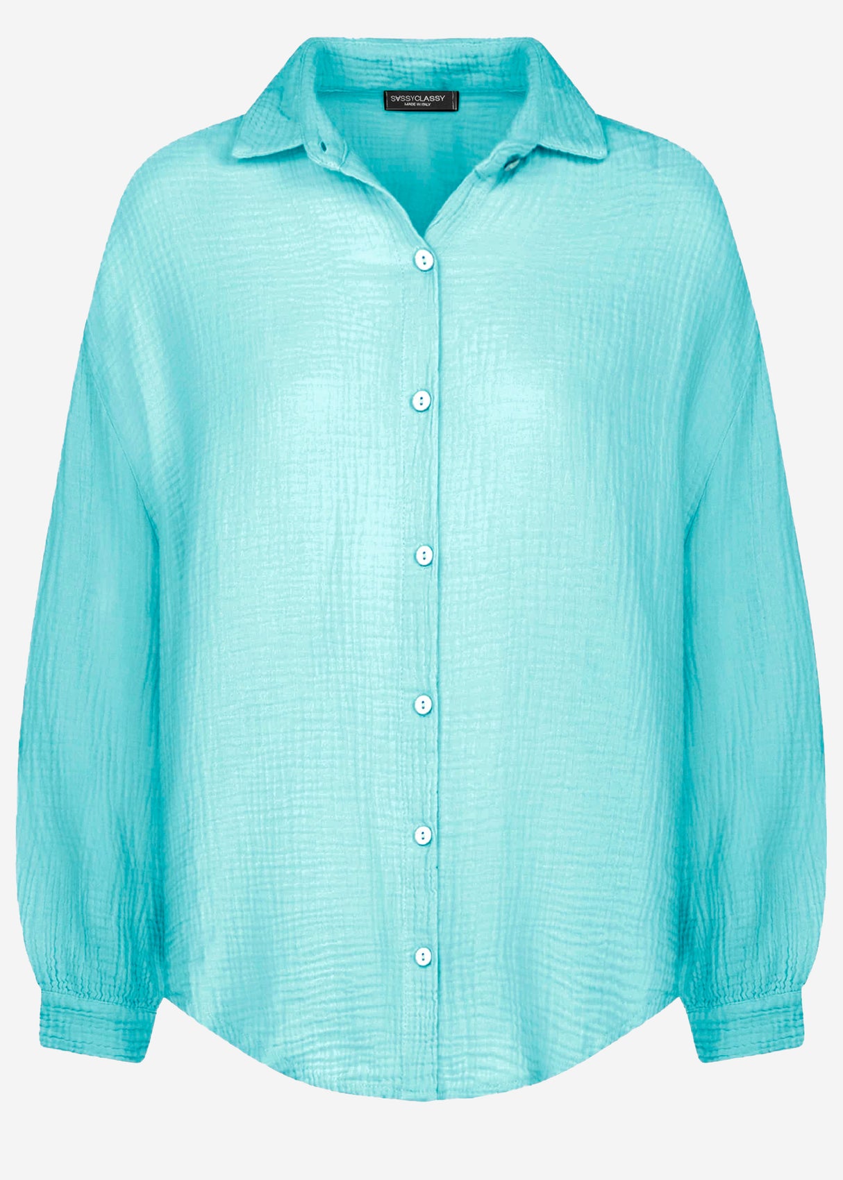 Musselin Bluse oversize, kurz, türkis
