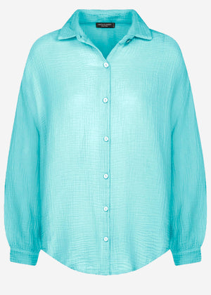 Musselin Bluse oversize, kurz, türkis