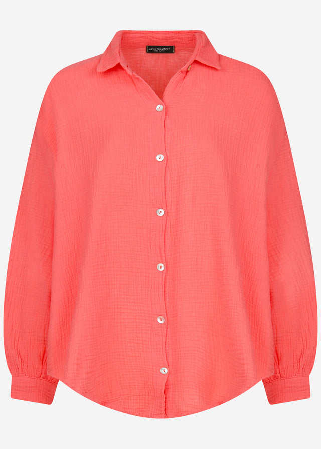 Musselin Bluse oversize, kurz - koralle