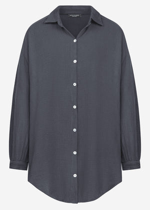 Musselin Bluse oversize, dunkelgrau