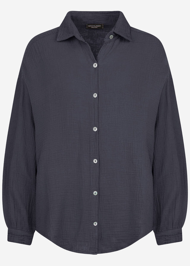 Short oversized muslin blouse - dark grey