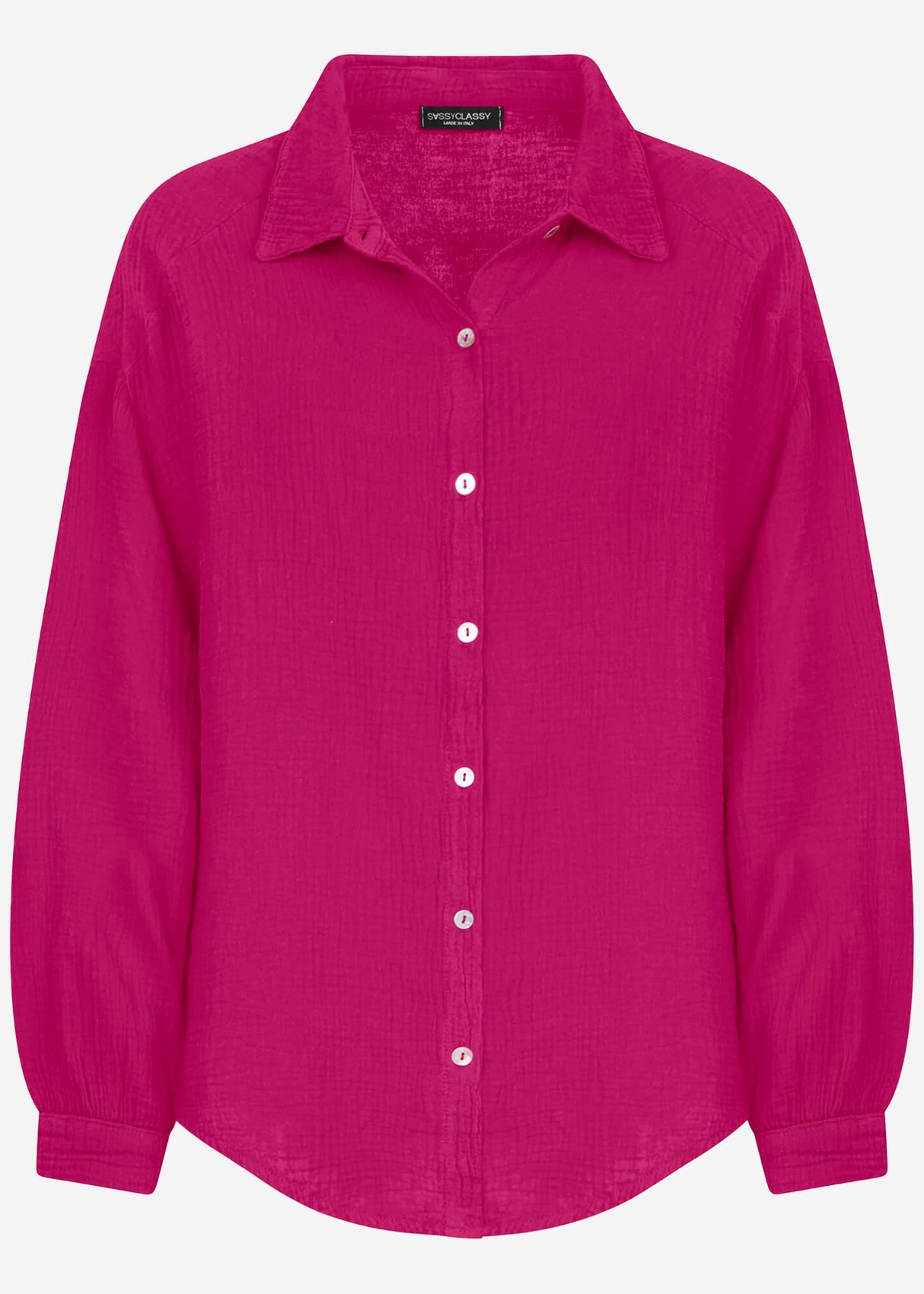 Musselin Bluse oversize, kurz, fuchsia