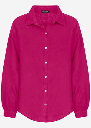 Musselin Bluse oversize, kurz, fuchsia