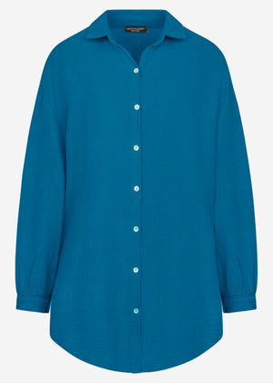 Muslin blouse oversize, petrol blue