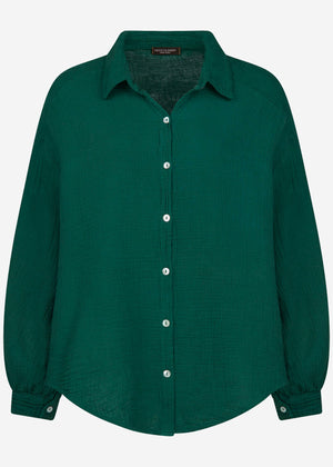 Musselin Bluse oversize, kurz, dunkelgrün