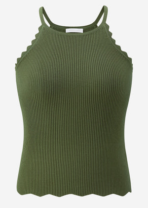 Knit top with scalloped edge, khaki