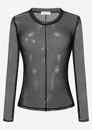 Long-sleeved shirt in mesh look, black