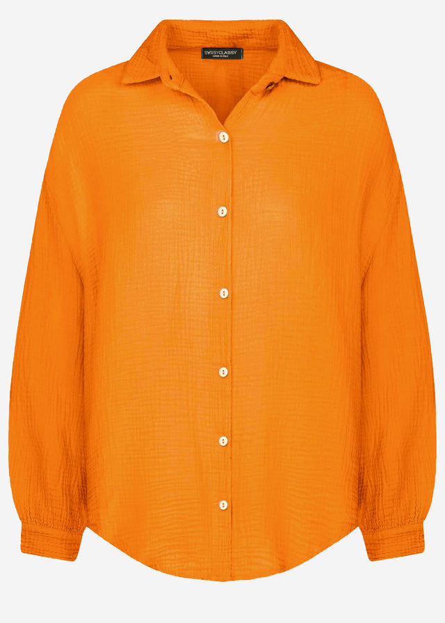 Short oversized muslin blouse - orange