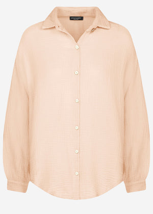 Musselin Bluse oversize, kurz, beige