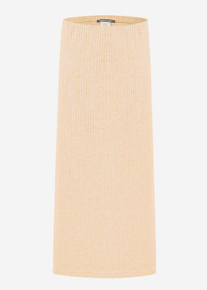 Ribbed midi-length skirt - beige