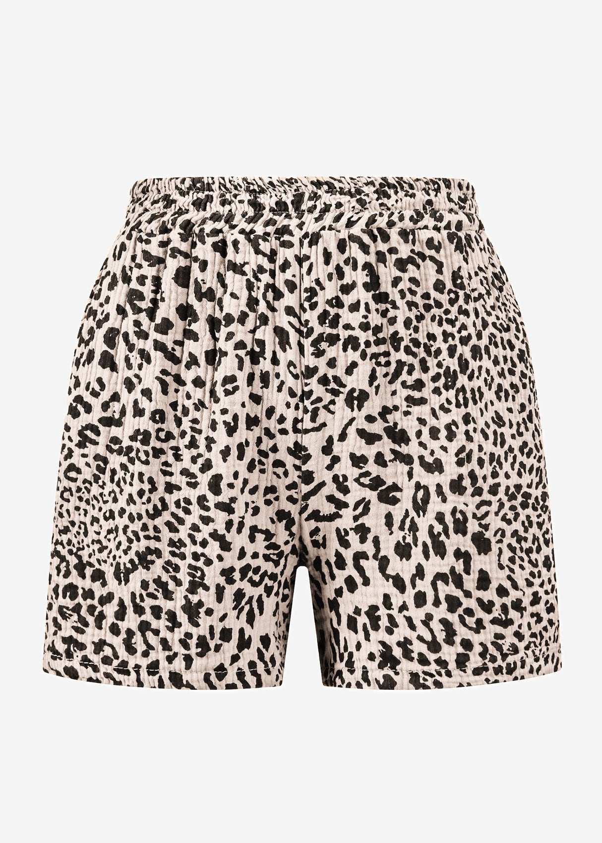 Musselin Shorts mit Leo-Print, hellbeige