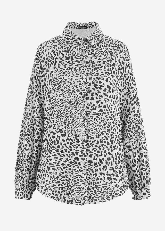 Oversized cropped muslin blouse with leopard print - light beige