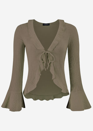 Musselin Cardigan mit Volants, khaki