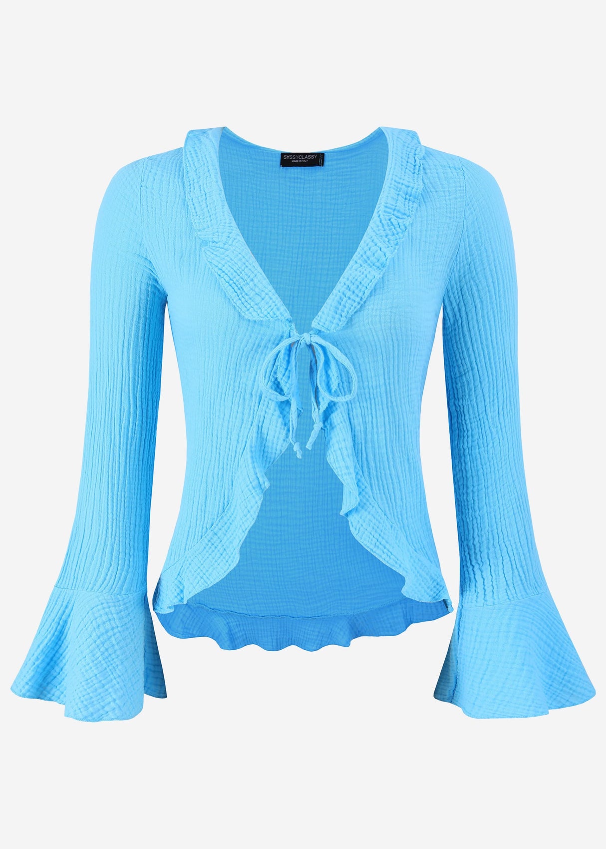 Musselin Cardigan mit Volants, blau