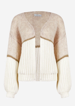 Loose-fitting cardigan - beige-camel-off-white