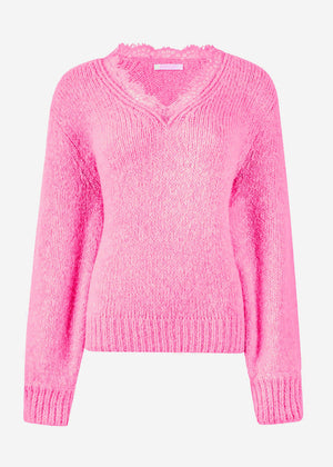 Sweater with lace neckline - pink