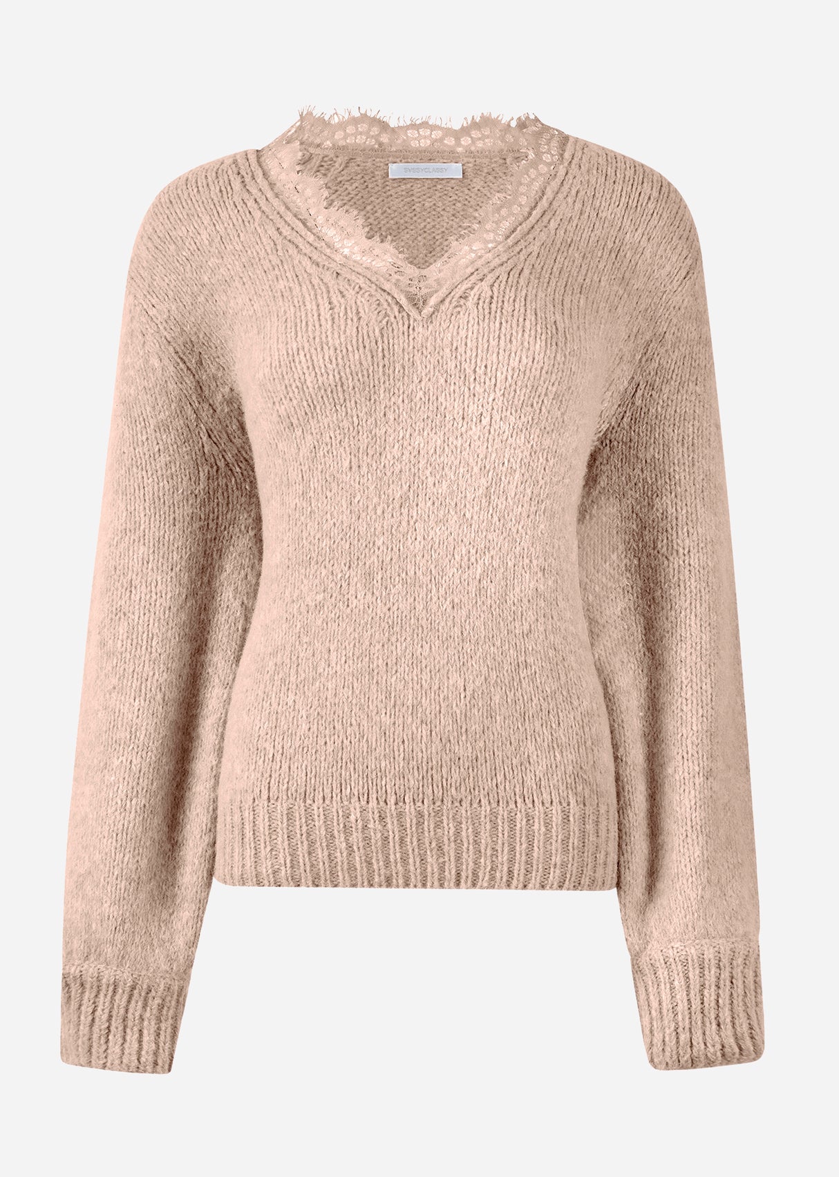 Sweater with lace neckline - beige