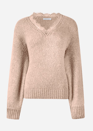 Sweater with lace neckline - beige