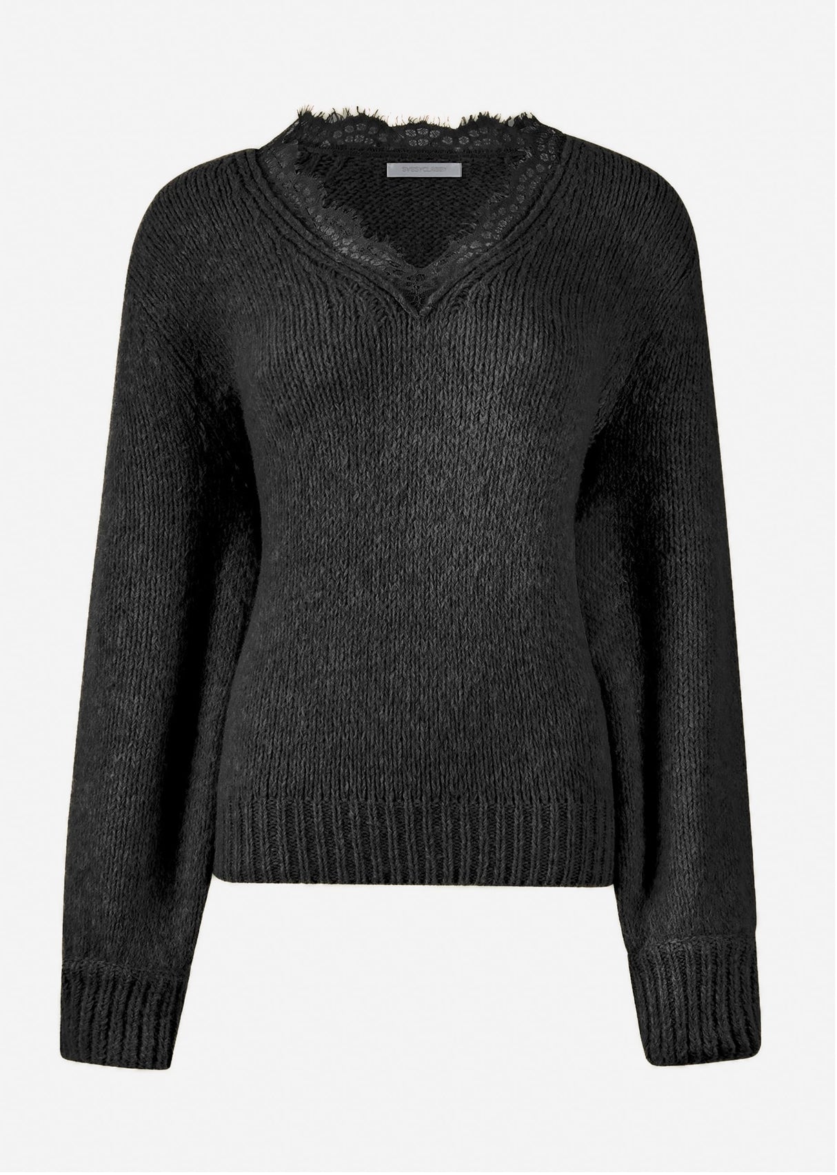 Sweater with lace neckline - black