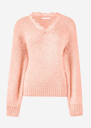Sweater with lace neckline - light pink