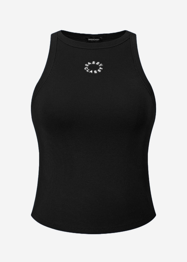 Tank Top mit Stickerei - schwarz