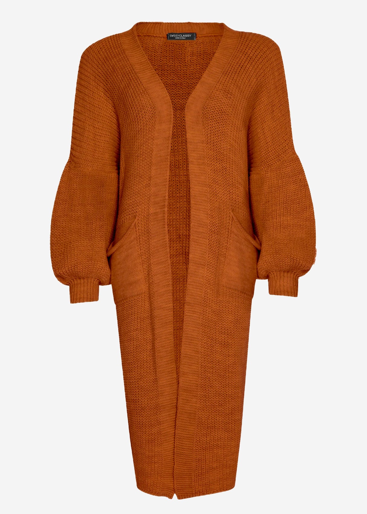 Langer super soft Cardigan mit Taschen - rostrot