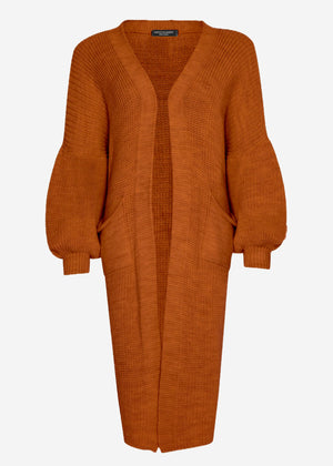 Langer super soft Cardigan mit Taschen - rostrot