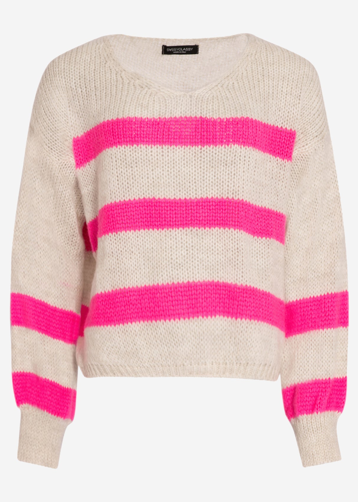 Sweater with pink stripes - light beige