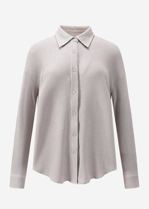 Oversize waffle piqué blouse - taupe
