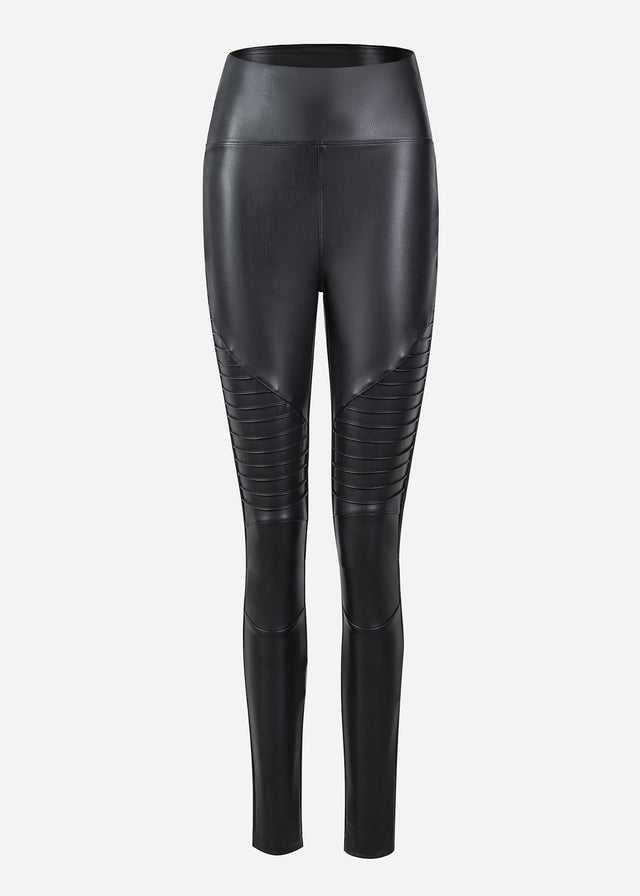 High-Rise Thermo Biker Lederleggings - schwarz