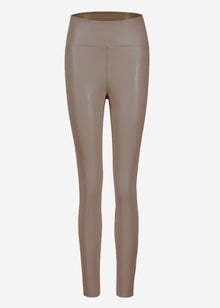 High-Rise Thermo Lederleggings mit breitem Bund - taupe