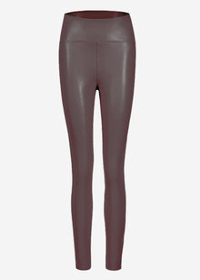 High-Rise Thermo Lederleggings mit breitem Bund - dunkelbraun