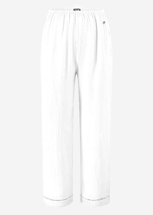 Musselin Pyjamahose mit Spitzenborte - hellbeige