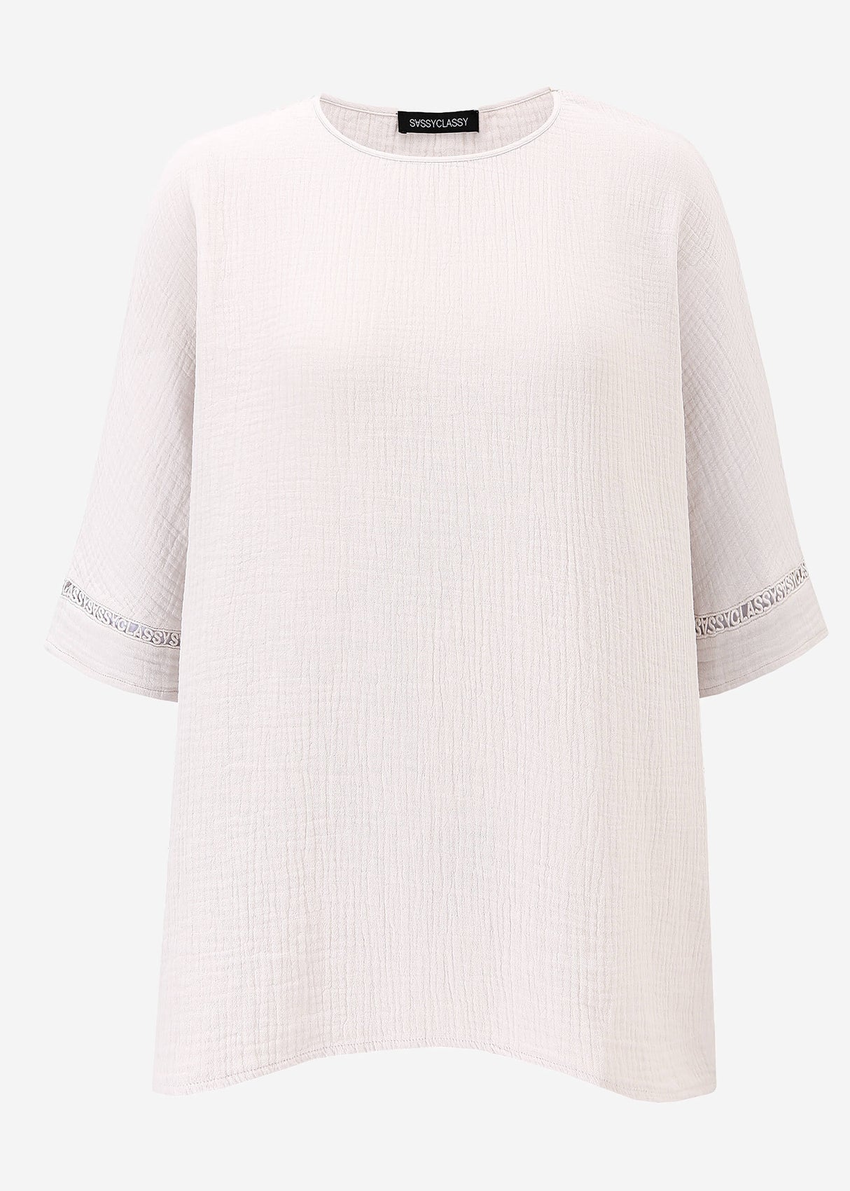 Muslin pajama shirt with lace trim - light beige