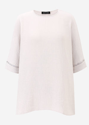 Muslin pajama shirt with lace trim - light beige