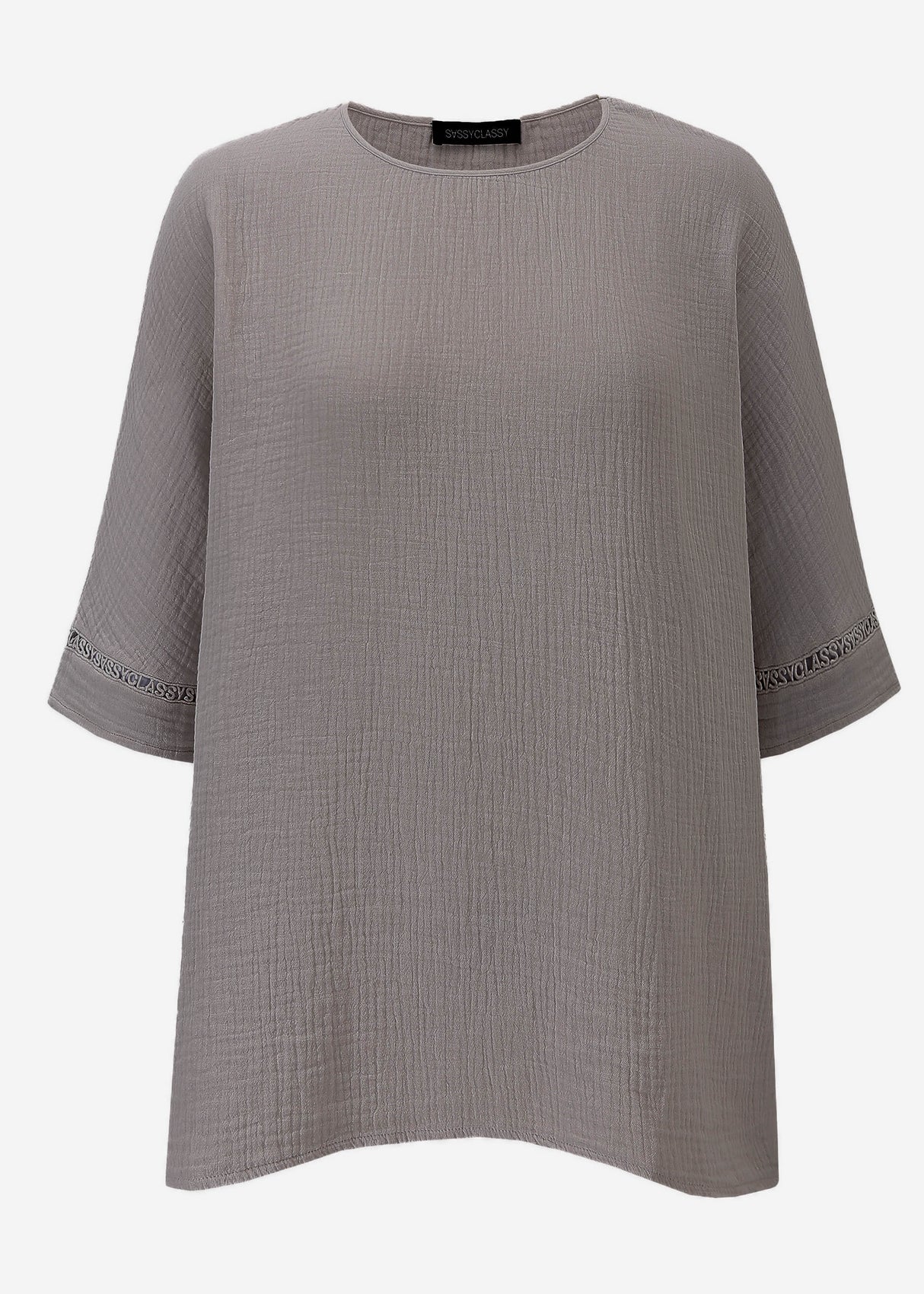 Muslin pajama shirt with lace trim - taupe