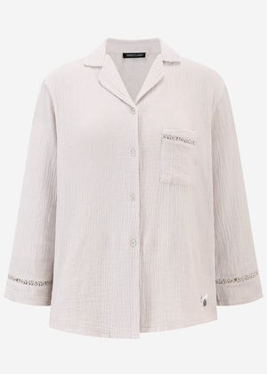 Muslin pajama blouse with lace trim - light beige