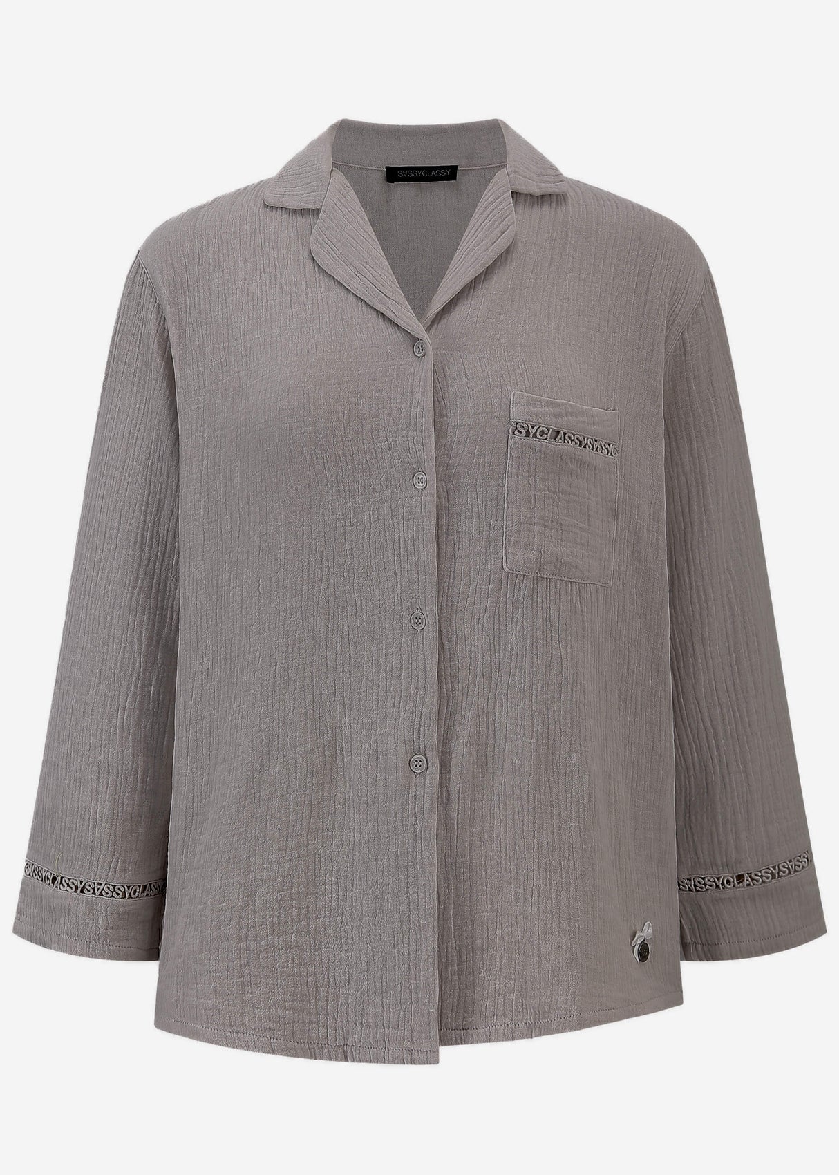 Muslin pajama blouse with lace trim - taupe
