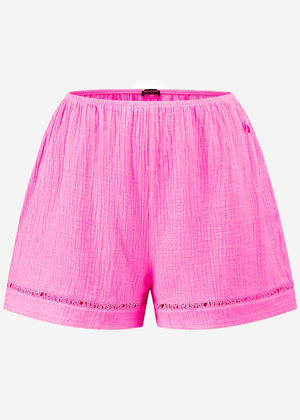 Muslin pajama shorts with lace trim - pink