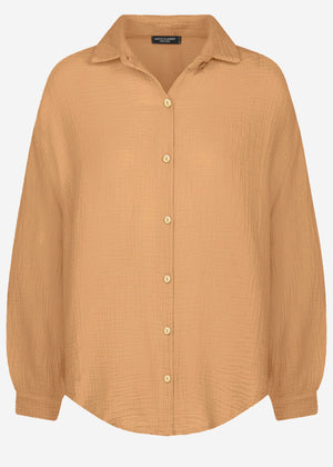 Musselin Bluse oversize kurz - hellbraun