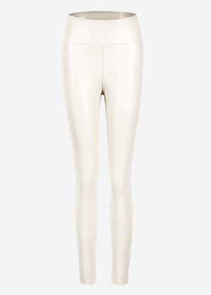 High-rise thermal leather leggings with wide waistband - off-white