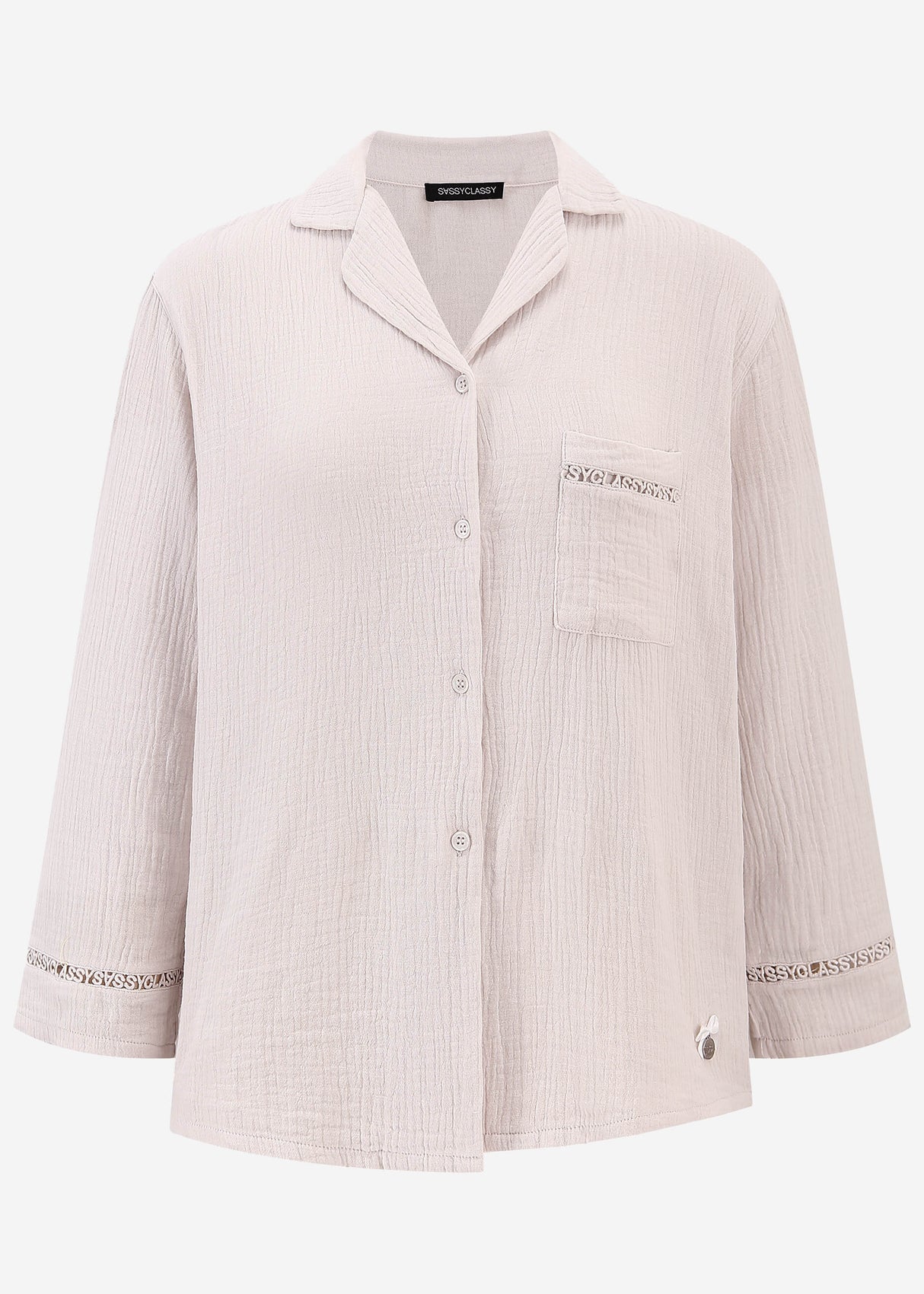 Muslin pajama blouse with lace trim - dusty pink