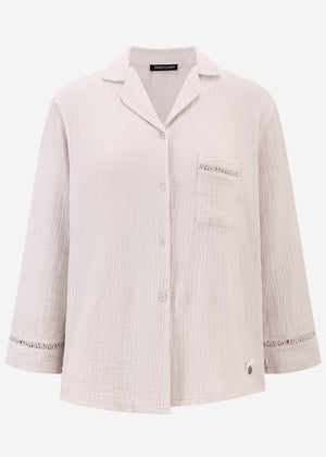 Muslin pajama blouse with lace trim - dusty pink