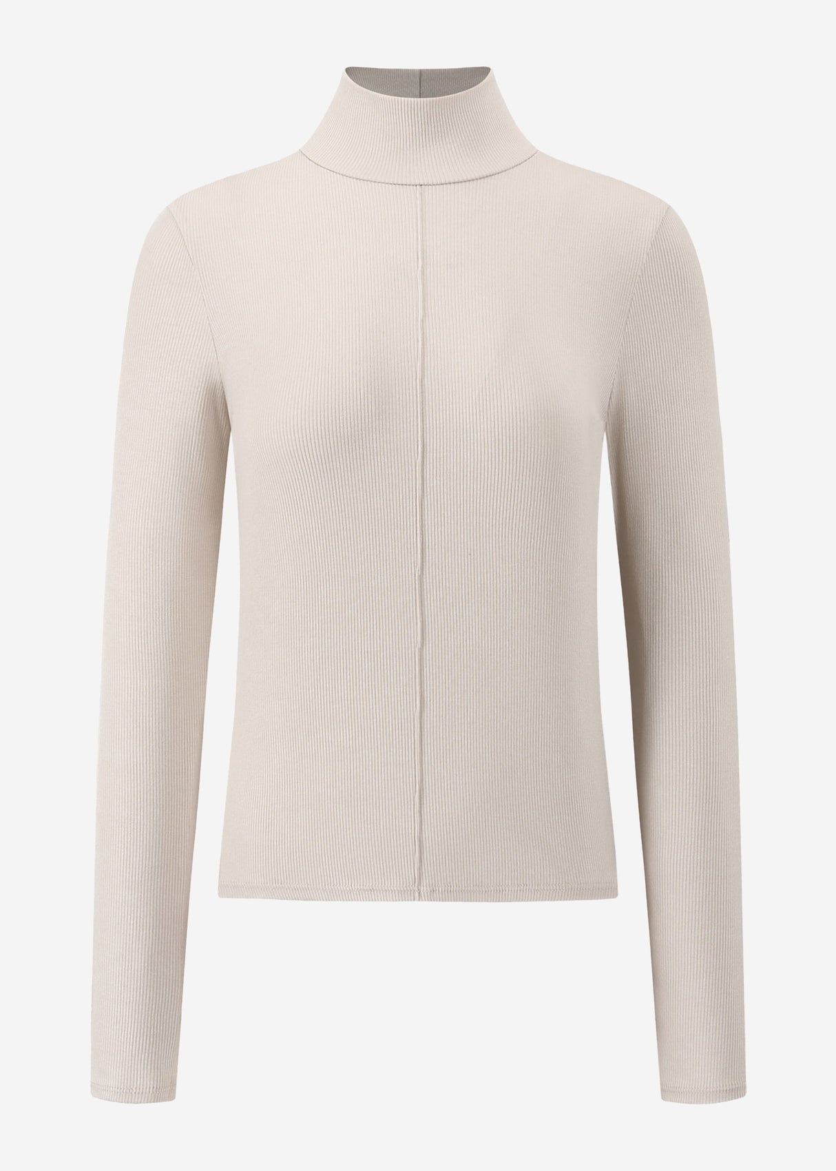 Long-sleeved shirt with turtleneck and piping - beige