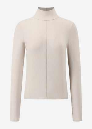 Long-sleeved shirt with turtleneck and piping - beige
