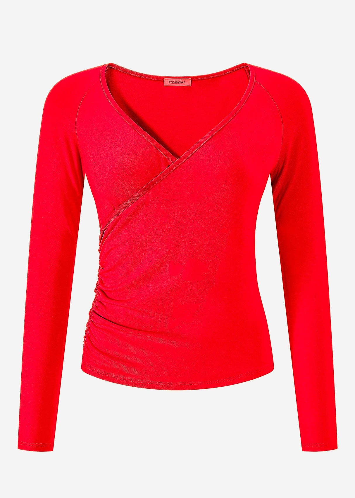 Langarmshirt mit Wickel-Optik - rot