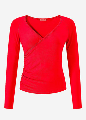 Langarmshirt mit Wickel-Optik - rot